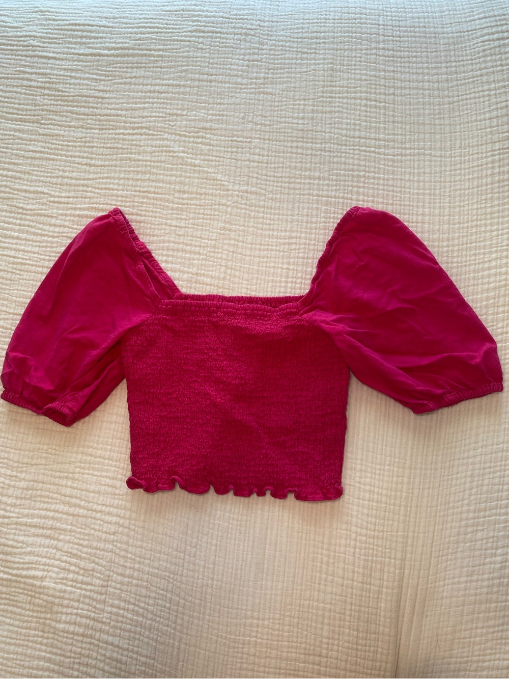 Universal Thread Pink Smocked Puff Sleeve Crop Top Size M